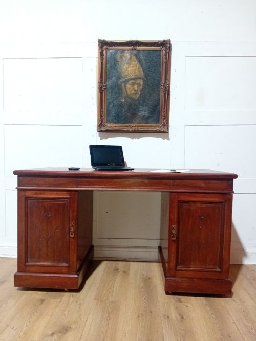 ARTS CRAFTS VICTORIAN MAHOGANY PEDESTAL DESK C188595 - ADDITIONAL PHOTO 5