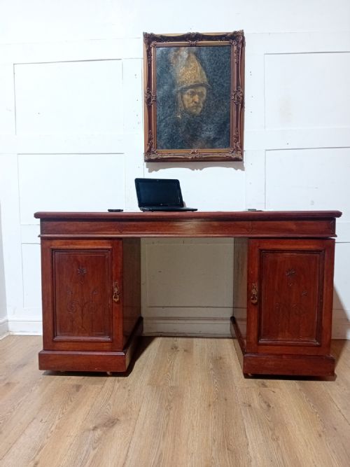 ARTS CRAFTS VICTORIAN MAHOGANY PEDESTAL DESK C188595 - ADDITIONAL PHOTO 6