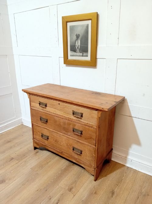 ANTIQUE ARTS CRAFTS OAK CHEST OF THREE DRAWERS C18801900 - ADDITIONAL PHOTO 1