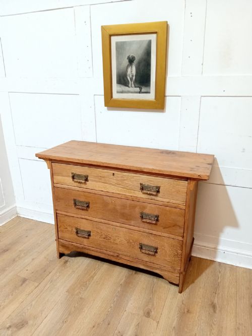 ANTIQUE ARTS CRAFTS OAK CHEST OF THREE DRAWERS C18801900 - ADDITIONAL PHOTO 2