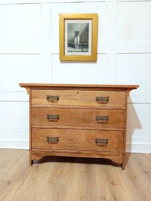 ANTIQUE ARTS CRAFTS OAK CHEST OF THREE DRAWERS C18801900 - ADDITIONAL PHOTO 4