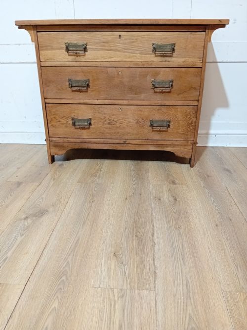 ANTIQUE ARTS CRAFTS OAK CHEST OF THREE DRAWERS C18801900 - ADDITIONAL PHOTO 5