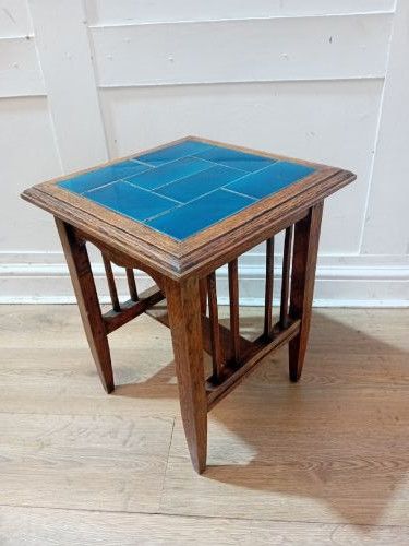 ARTS CRAFTS OAK TILE TOP SIDE TABLE C1880 - ADDITIONAL PHOTO 4