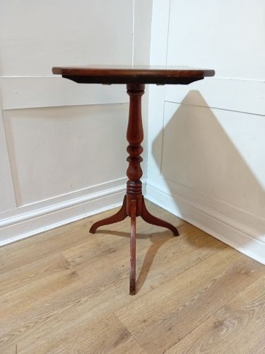 A Georgian oak wine table featuring a rectangular top with canted corners supported by a turned central pedestal and tripod base. View IV