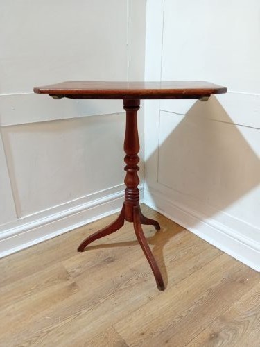 A Georgian oak wine table featuring a rectangular top with canted corners supported by a turned central pedestal and tripod base. View V