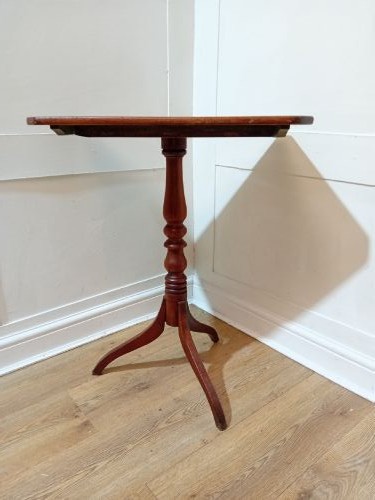 A Georgian oak wine table featuring a rectangular top with canted corners supported by a turned central pedestal and tripod base. View VI