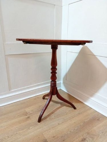 A Georgian oak wine table featuring a rectangular top with canted corners supported by a turned central pedestal and tripod base. View II