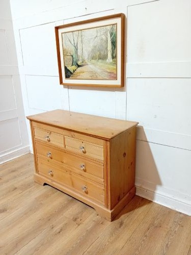 ANTIQUE VICTORIAN PINE CHEST OF DRAWERS WITH GLASS HANDLES c1880-1900 View II
