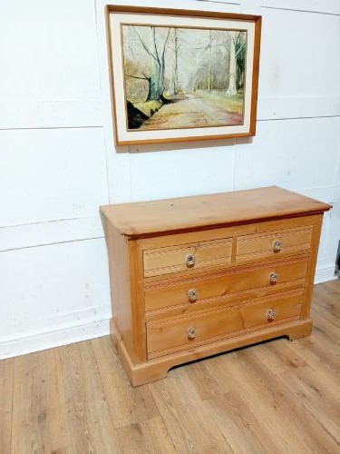 ANTIQUE VICTORIAN PINE CHEST OF DRAWERS WITH GLASS HANDLES c1880-1900 View VI