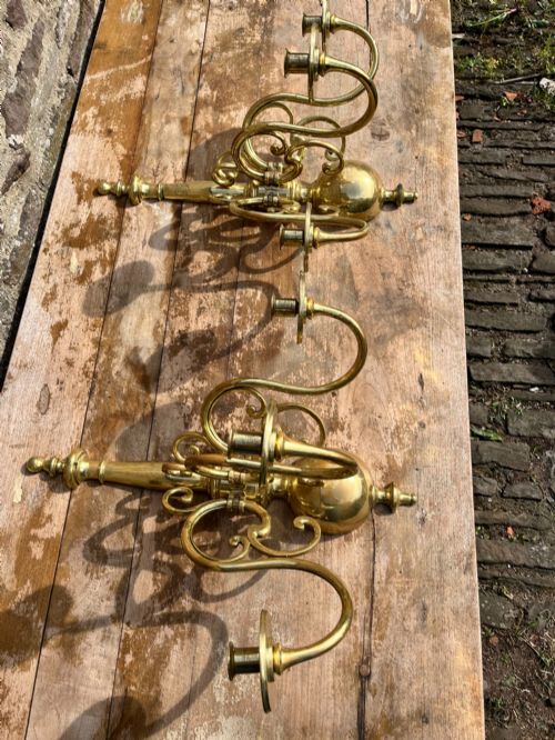 PAIR OF BRASS CANDLE WALL BRACKETS - ADDITIONAL PHOTO 3
