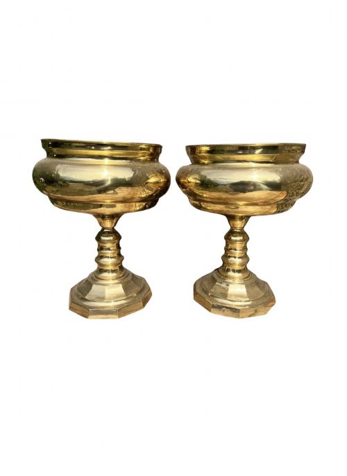 PAIR OF DECORATIVE BRASS GOBLETS