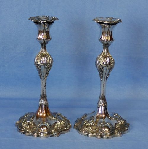 Pair Sheffield silver plate candlesticks.