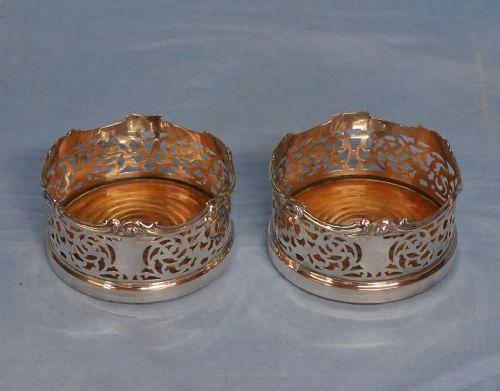 Pair of silver plate wine coasters