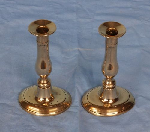 Pair of small Regency period brass candlesticks
