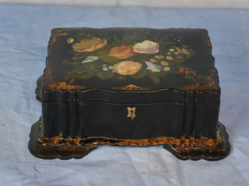 Decorated Victorian papier mache jewellery box