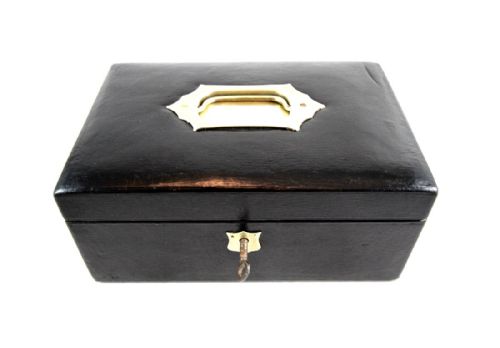 Black Leather Jewellery Box C.1920
