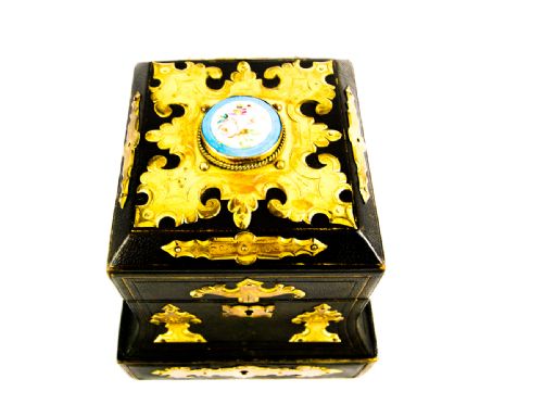Leather and Brass Jewellery Box C.1880