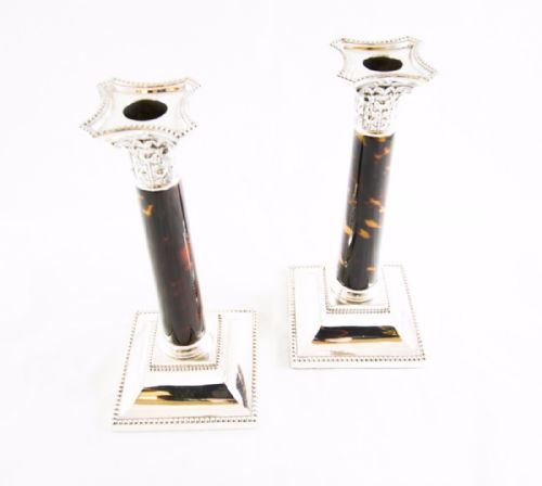 Silver & Tortoise Shell Candle Sticks