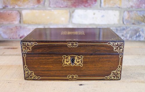 Rosewood Brass Inlaid Jewellery Box C.1820