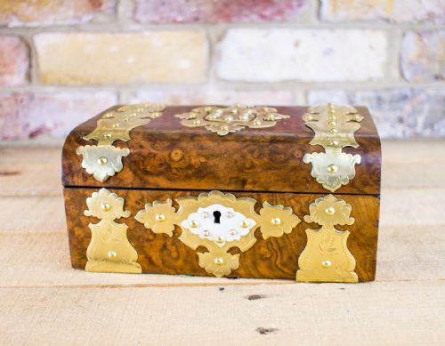 Burr Walnut Brass Overlay Table Box C.1870