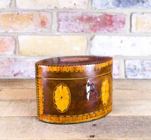 Rare Oval Mahogany Inlaid Georgian Tea Caddy C.1790