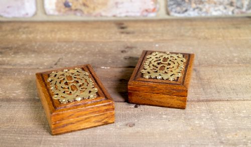 Pair of Oak & Brass Card Boxes