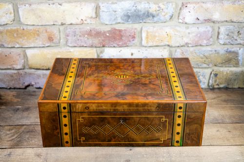 Beautiful Burr Walnut Inlaid Writing Slope 1880