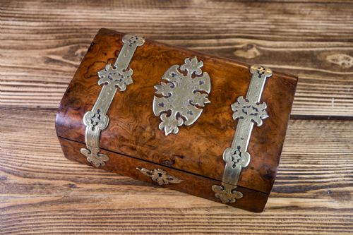 Burr Walnut & Brass Jewellery Box 1860