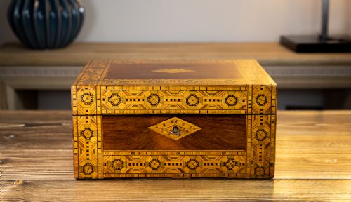 Figured Walnut Tunbridge Ware Box 1880