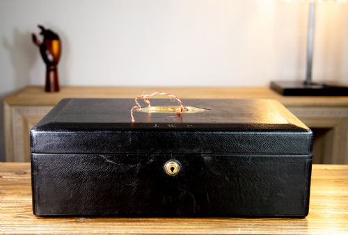 George V John Peck Black Morocco Leather Despatch Box