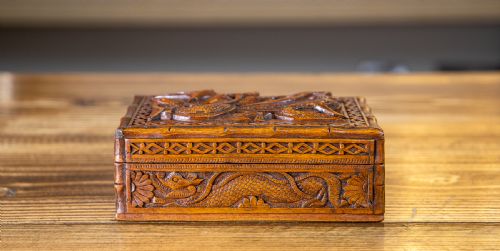 Heavy Carved Dragon Box Chinese 1920
