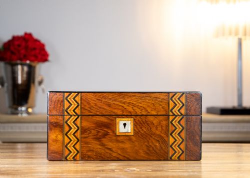 Figured Walnut Tunbridge Ware Table Box 1880