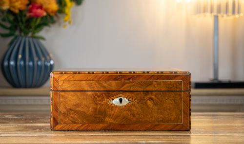 Burr Walnut Fitted Sewing Box 1870