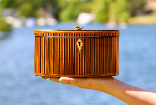 Satinwood & Ebony Striped Oval Tea Caddy 1780