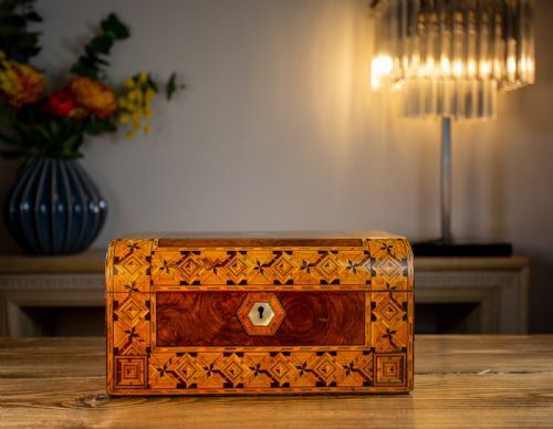 Burr Walnut Tunbridge Ware Table Box 1880