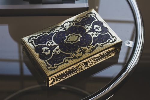 Striking Blue Enamel Boulle Sewing Box French 1860