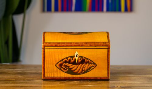 Rare Stag Inlaid Satinwood Tea Caddy 1800