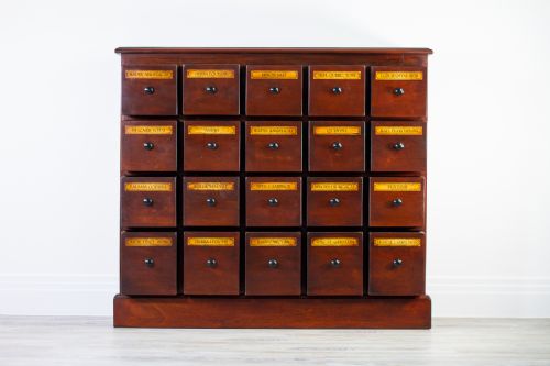 fig 1. Mahogany Apothecary Chest Cabinet
