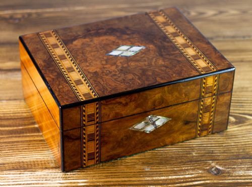 Burr Walnut Tunbridge Ware Box 1880
