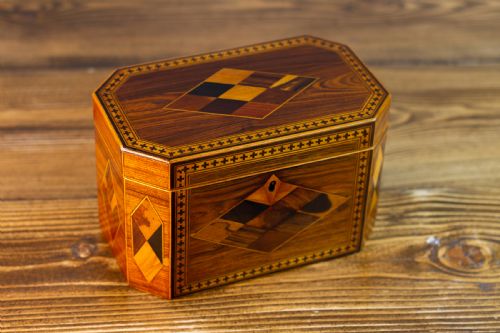 Tunbridge Ware 8 Sided Tea Caddy 1870