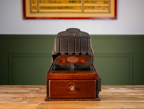 Rare Mahogany and Iron Money Till