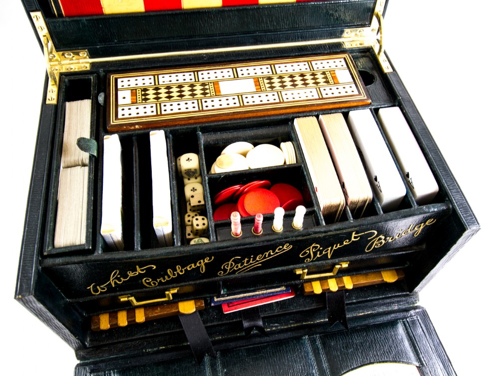 Full Kitted Leather Gaming Box c.1900