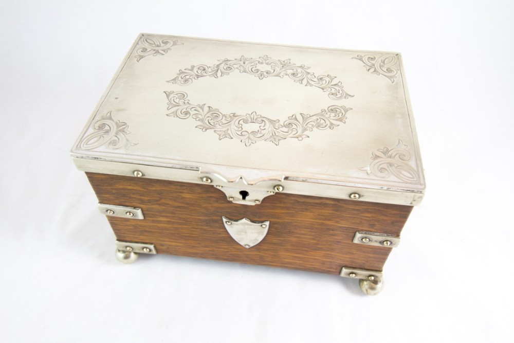 Oak & silver plate Tea Caddy c.1890