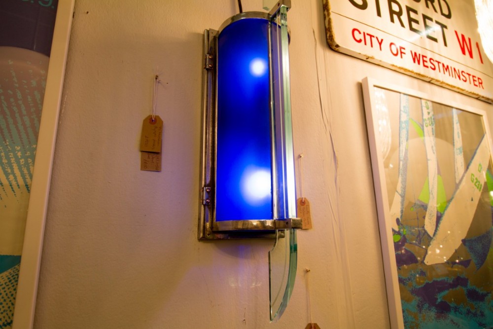 Pair of Blue glass Cinema Lights c.1930