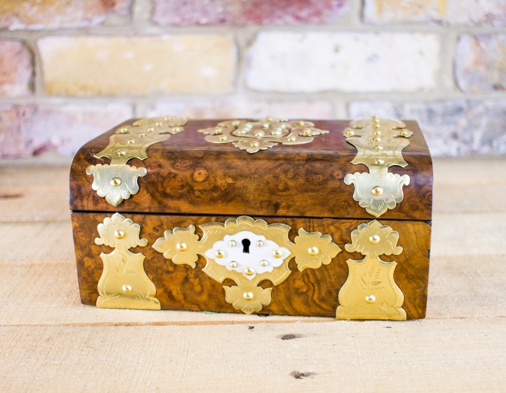Burr Walnut brass overlay Table Box c.1870