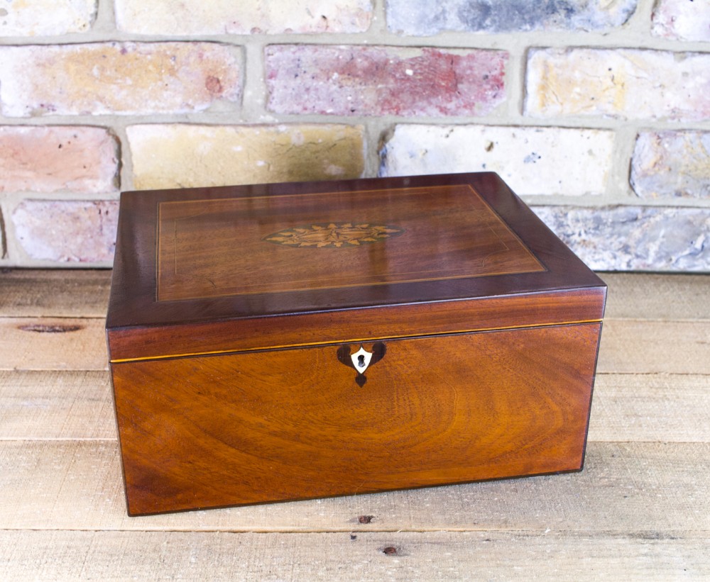 Mahogany inlaid moth Sewing Box c.1800