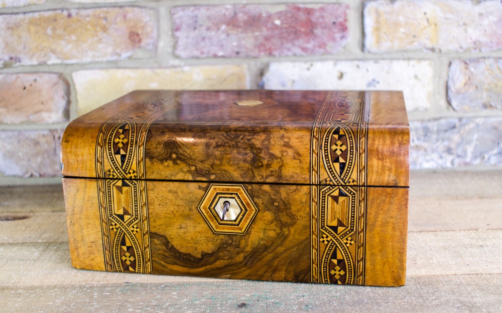 Burr Walnut Tunbridge Ware Table Box c.1870