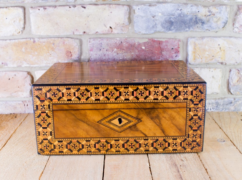 Figured Walnut Tunbridge Ware Table Box c.1870