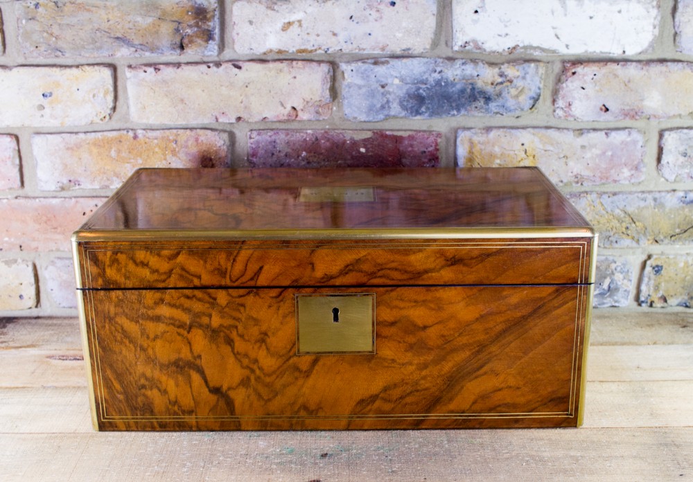 Figured Walnut Brass Bound Writing Slope c.1880