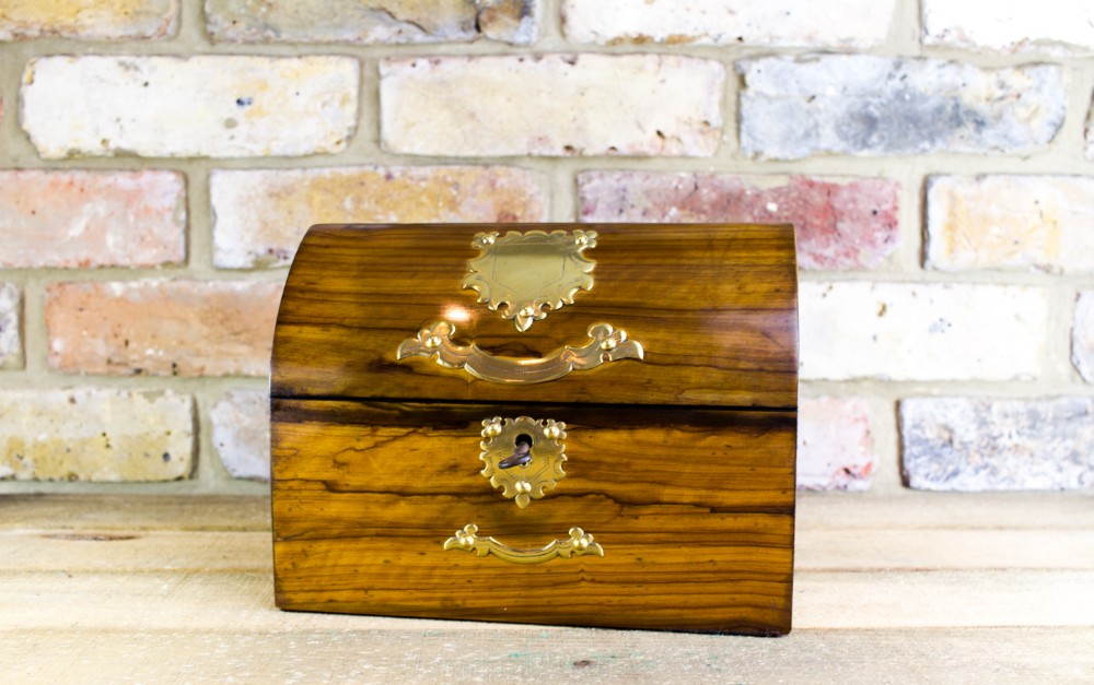 Olivewood Desk box brass overlay c.1870